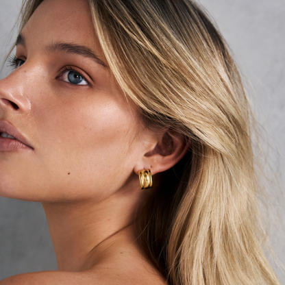 Textured Striped Hoop Gold